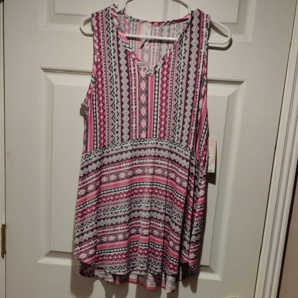 Pink Patterned Sleeveless Top By Honeyme